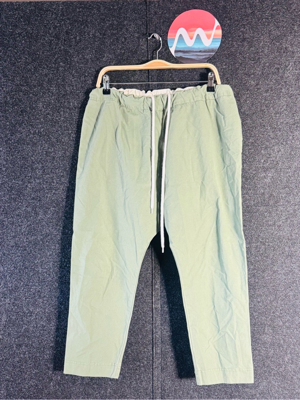bassike Drawstring 100% Cotton pull on drop clutch crop pant - Light Army Green